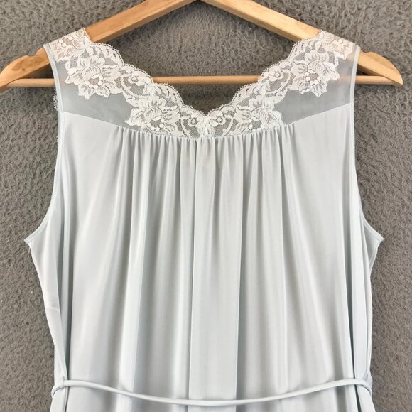 Vintage Shadowline Bridgerton Nightgown Boudoir PJs size 10 petite Blue 70s Lace - Picture 3 of 14